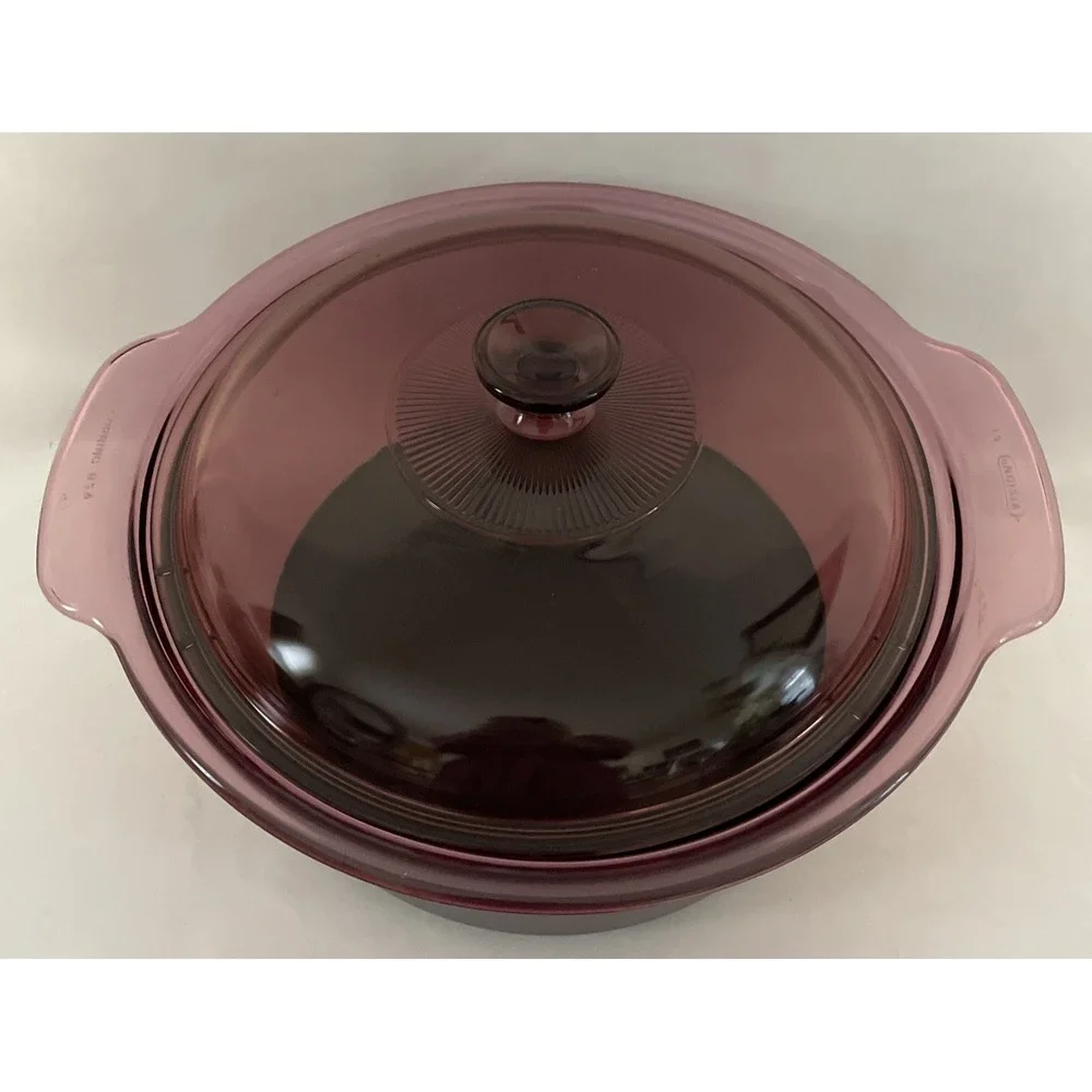Corning Visions Cranberry Dutch Oven Stock Pot 5L Non Stick Pyrex Lid Very Good